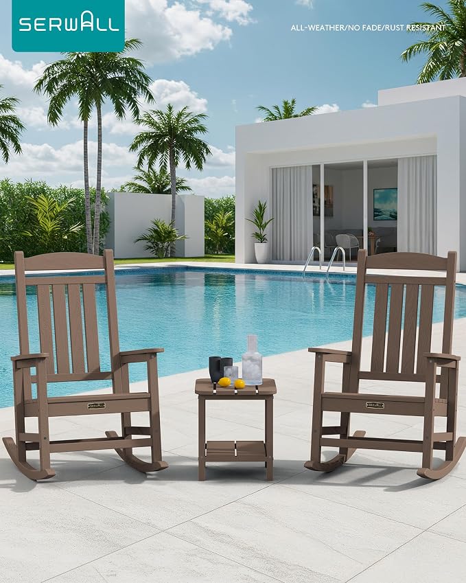 SERWALL Outdoor Rocking Chair Set of 2, HDPE Patio Rocking Chair All-Weather - Image 2