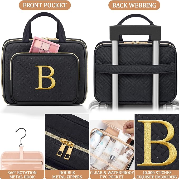 Personalized Gifts for Women, Initial Toiletry Bag Hanging Travel Organizer & - Image 3