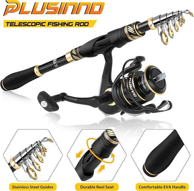 PLUSINNO Fishing Pole, Fishing Rod and Reel Combo, Telescopic Fishing Rod Kit - Image 2