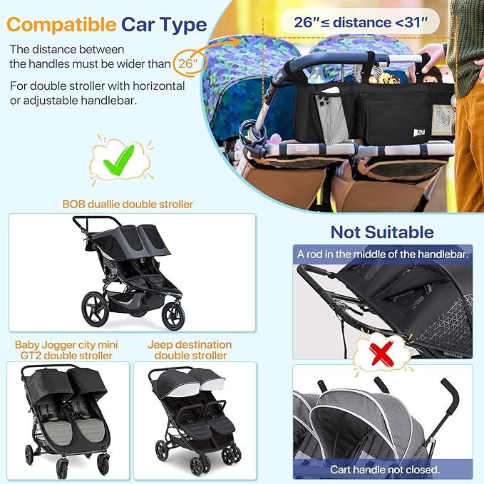 ZZM Double Stroller Organizer for Bob Duallie and Baby Jogger City Mini GT2 - Image 2