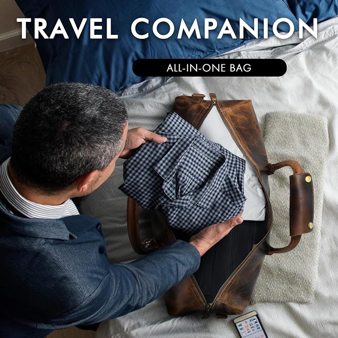 ELIZO Leather Duffle Bag For Men Women REAL FULL GRAIN Travel Overnight - Image 4