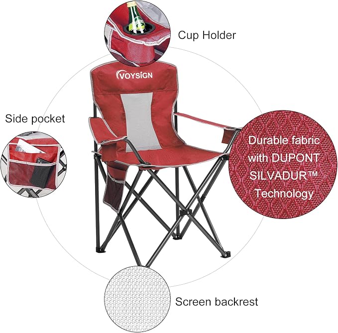 Mesh Folding Camping Chairs for Adults, Oversized Portable Outdoor Chairs - Image 4