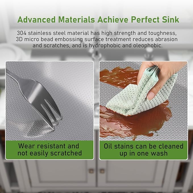 Drop In Kitchen Sink 28x18", 18 Gauge Stainless Steel Sink, 3D Embossed Surface - Image 2