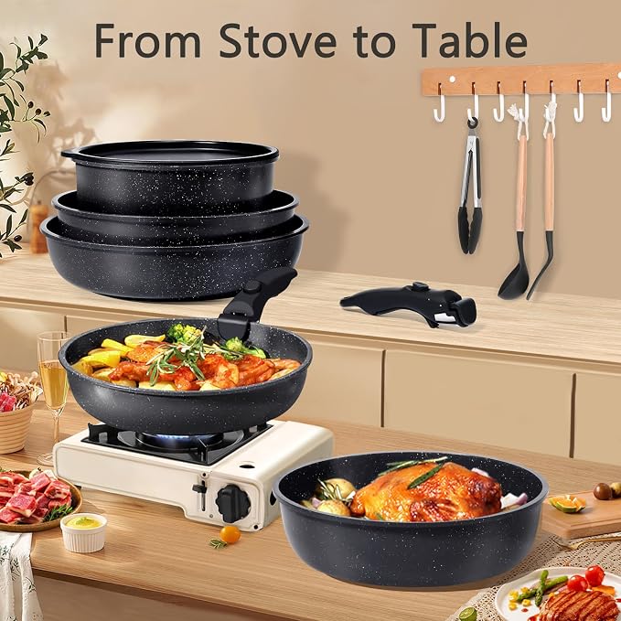 GiPP Ceramic Pots and Pans Set Non Stick, Nonstick Detachable Handle Cookware - Image 7