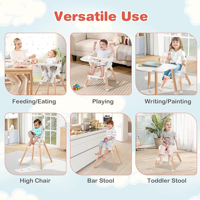 HONEY JOY Baby High Chair, 6 in 1 Convertible Wooden Highchair - Image 4