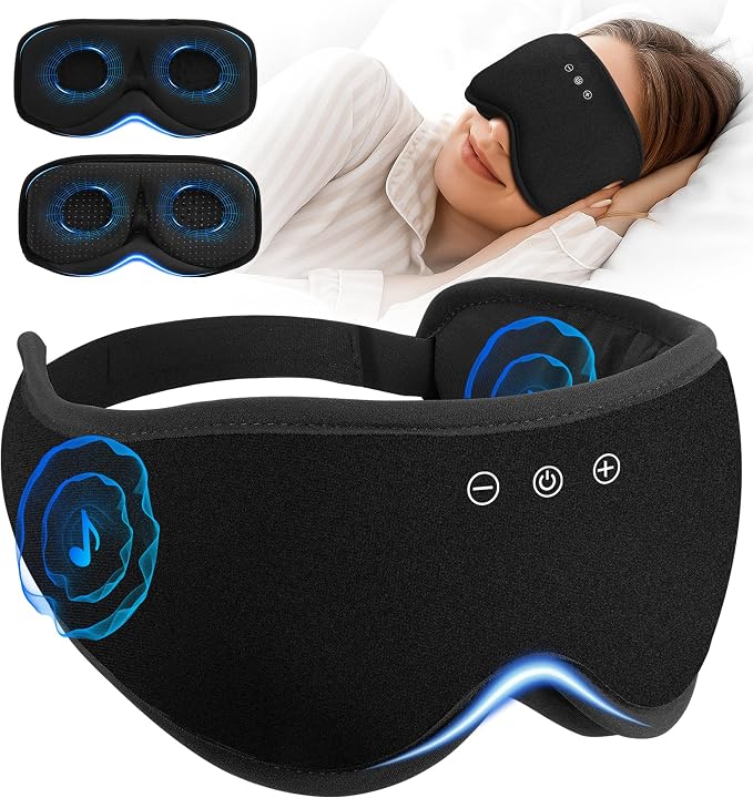 Bluetooth Sleep Mask with 2 Removable 3D Contoured Cup, Bamboo Cotton Bluetooth by AHUIARGY