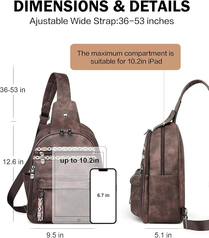 FADEON Large Sling Bag for Women, Leather Crossbody Purse Designer Anti Theft - Image 4