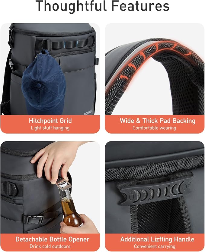 TOURIT 38 Cans Backpack Cooler: Leak Proof Waterproof 2 Insulated Compartments - Image 6