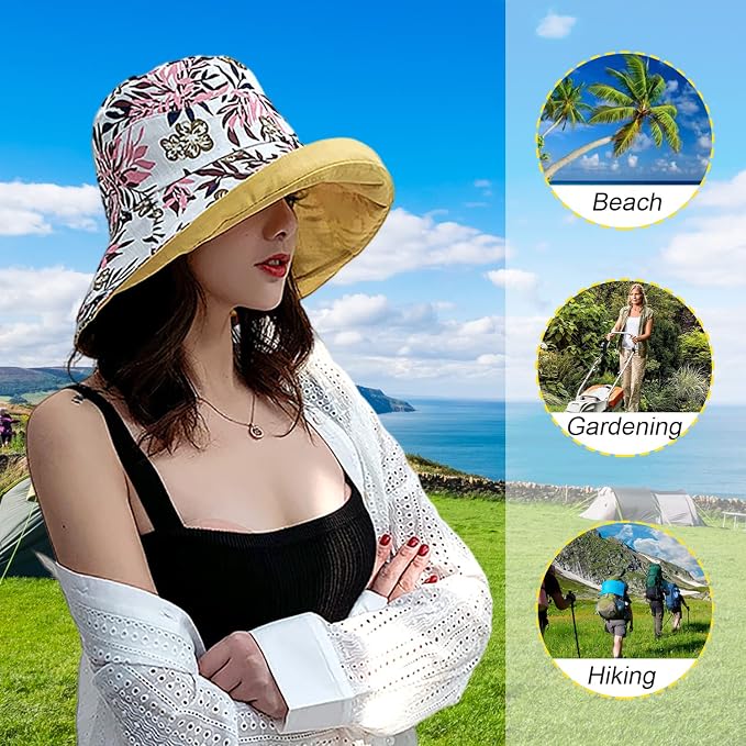 Women Wide Brim Sun Hats Metal Wired Edge Summer UV Protection Beach Fishing Hat - Image 5