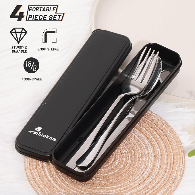 4 Picec Travel Utensils Camping utensils Travel Silverware Set - Image 3