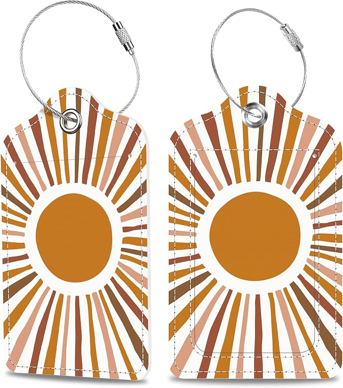 Scandinavian Style Abstract Sun Luggage Tags 2PCS PU Leather Suitcases Tag by MSEAANBK