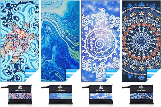 4 Pack Microfiber Lightweight Beach Towel Sand Free Quick Dry Absorbent Thin by WIDDONEN