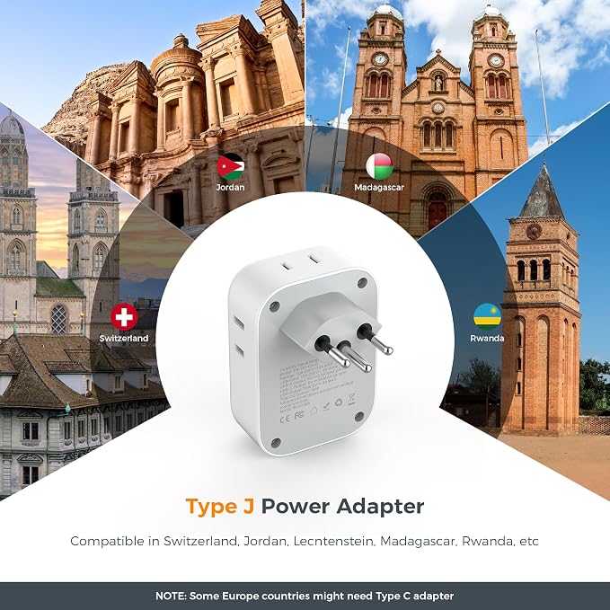 Switzerland Power Adapter 2 Pack, TESSAN Type J Adaptor - Image 2