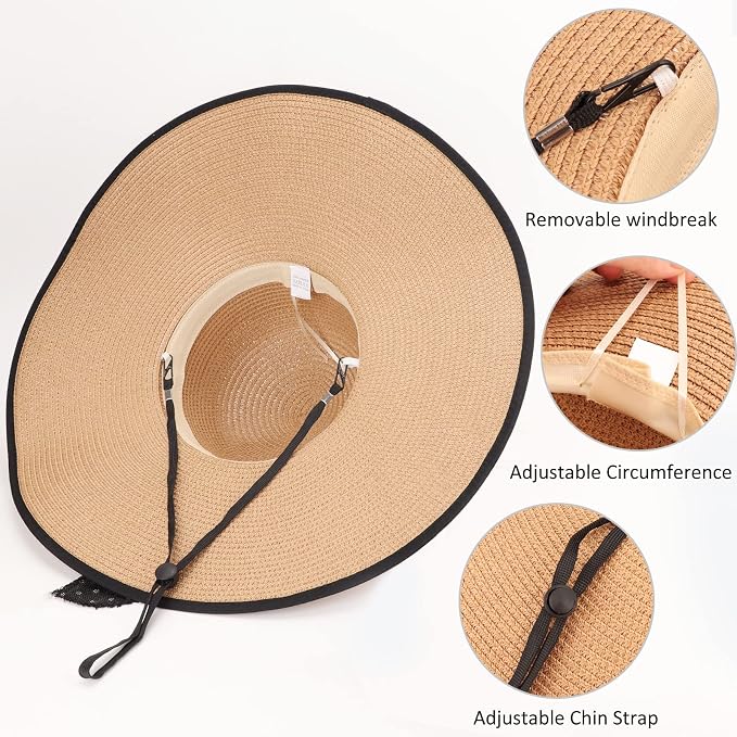 DRESHOW Beach Hats for Women Big Straw Wide Brim Summer Hat Floppy Foldable - Image 7