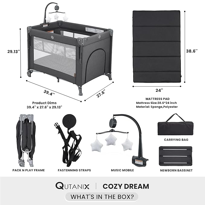 2-in-1 Pack and Play with Mattress, Baby Bassinet Bedside Sleeper, Bedside - Image 6