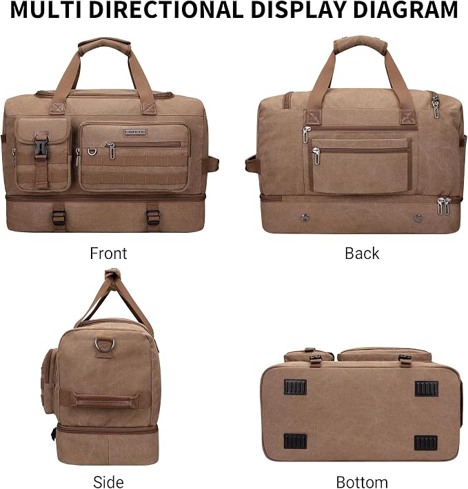 WITZMAN Duffle Bag for Men 50L Canvas Weekender Overnight Bag - Image 8