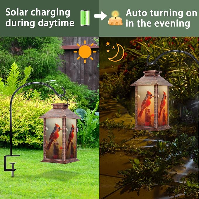Solar Lanterns Outdoor, Waterproof Cardinal Garden Hanging Lanterns - Image 4