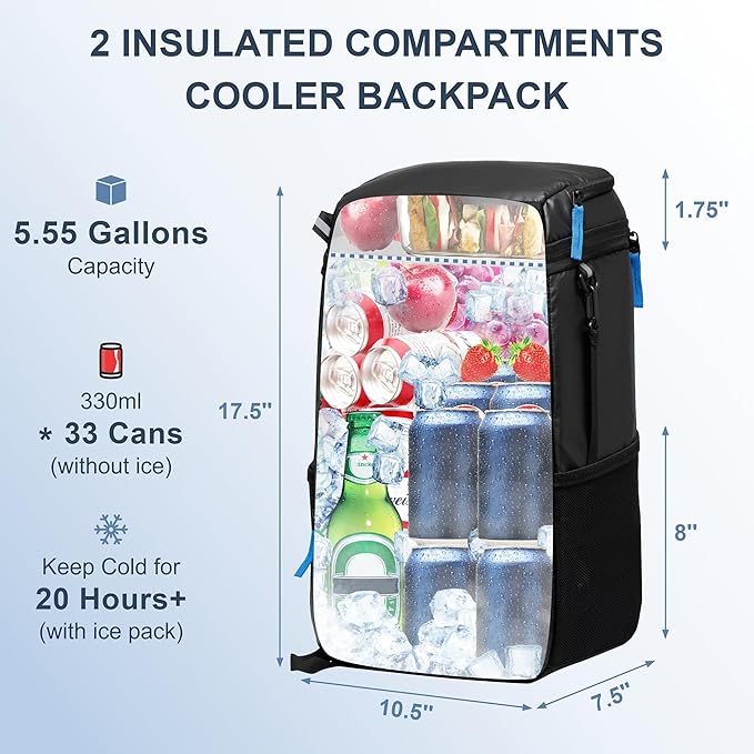 SPARTER Backpack Cooler Insulated Leak Proof 33/49 Cans, 2 Insulated - Image 2