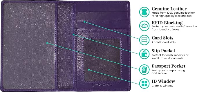 Personalized Monogrammed Dark Purple Leather RFID Passport Wallet - Image 2