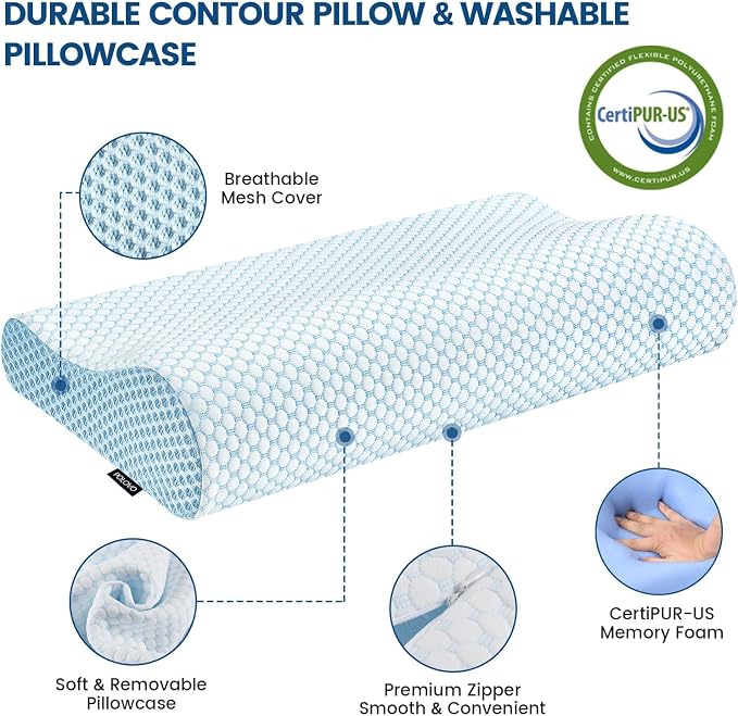Memory Foam Bed Pillow for Sleeping, Ergonomic Cervical Contour Neck Support - Image 5