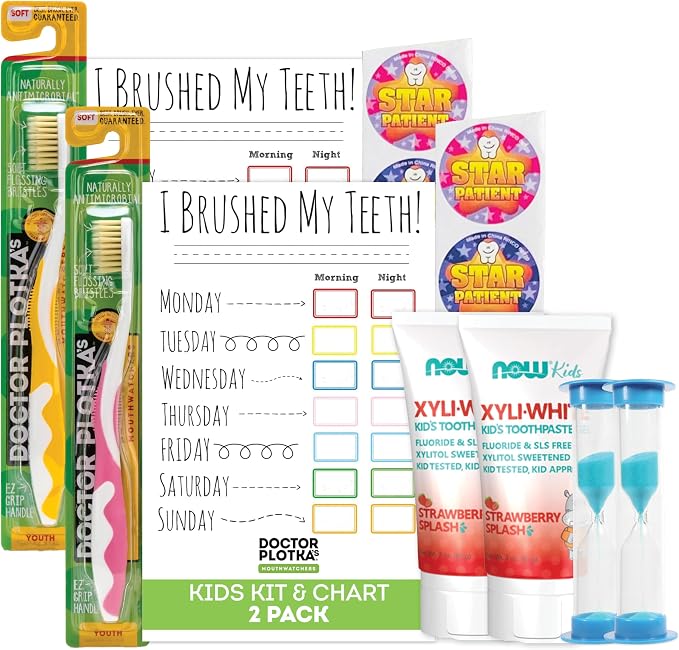 MOUTHWATCHERS Soft Kids Toothbrush, 2 Manual Flossing Toothbrushes and 2 by Mouthwatchers