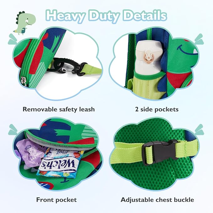 mommore Toddler Backpack for Boys 2-4, 3D Cartoon Cute Kids Dinosaur Backpack - Image 5