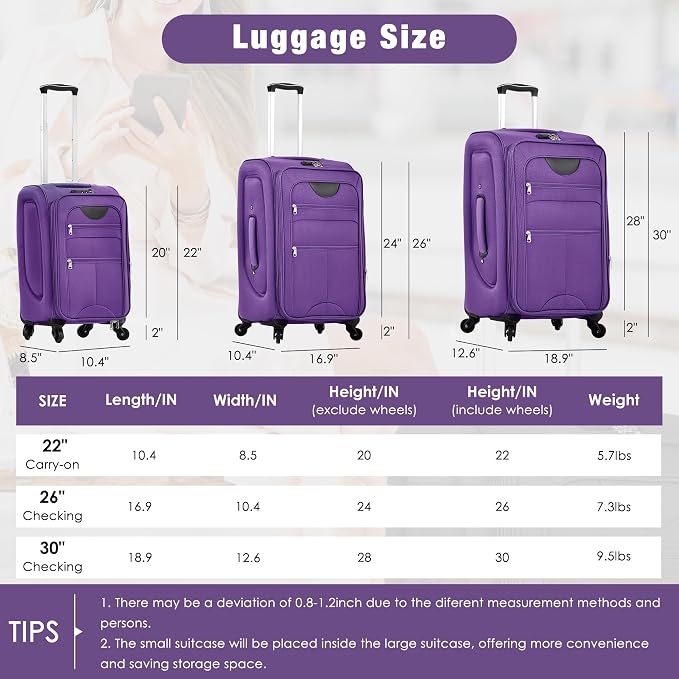 Merax Softside Luggage Set Softshell Lightweight 3 Piece Spinner Suitcase - Image 2