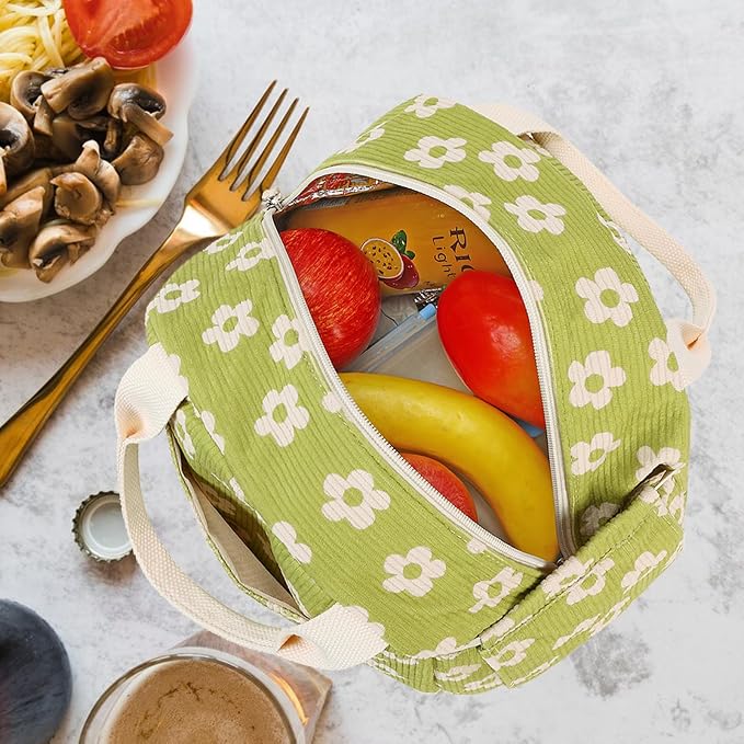 Bluboon Lunch Bag for Women Men Cute Corduroy Lunch Tote Bags Reusable - Image 8