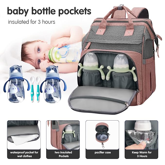 DERJUNSTAR Baby Diaper Bag Backpack, Diaper Changing Station, Baby Bags - Image 3