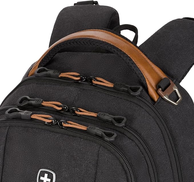 SwissGear 5505 Cecil 16” Laptop Backpack Black Canvas/Brown – Daily Laptop Bag - Image 7