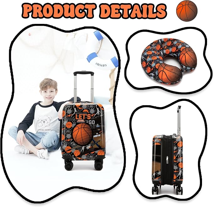 Kid’s Luggage Set 5 Piece Suitcase Set 16’’ Hardside Basketball Luggage - Image 4
