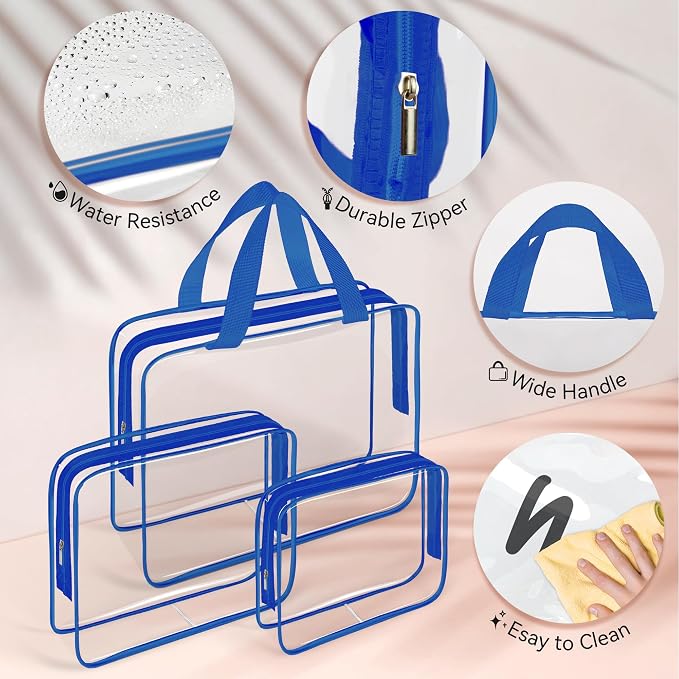 TISRATOK 10 PCS Clear Travel Makeup Toiletry Bag, Plastic PVC Cosmetic TSA - Image 6