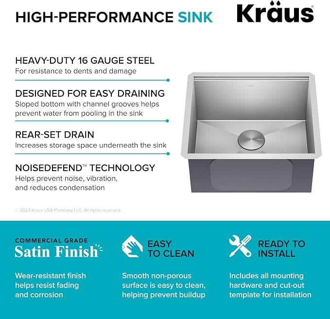 KRAUS Kore 21-Inch Undermount Workstation 16 Gauge Single Bowl Stainless Steel - Image 13