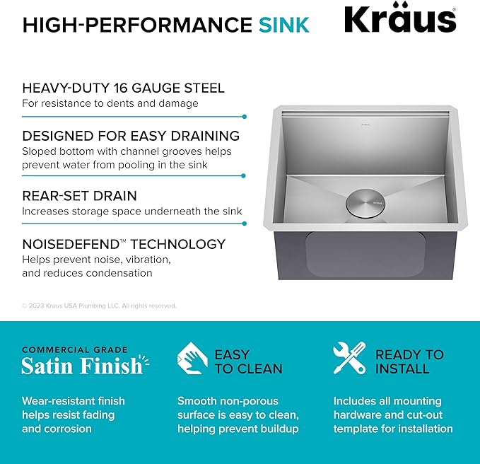 KRAUS Kore 21-Inch Undermount Workstation 16 Gauge Single Bowl Stainless Steel - Image 5