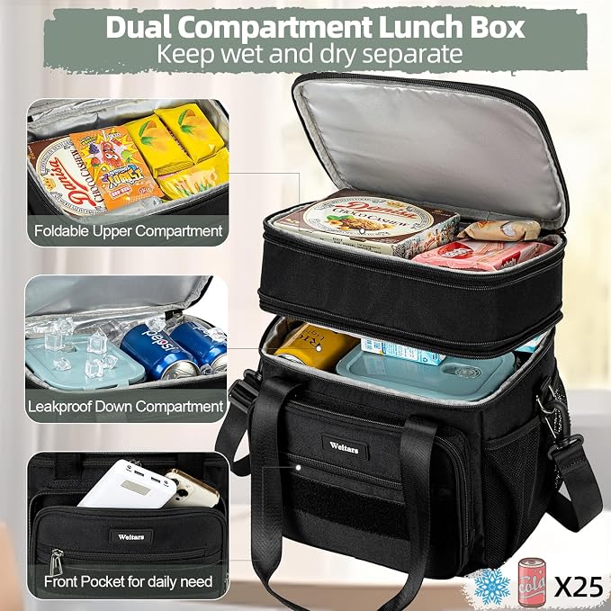 Weitars Lunch Box for Men Women Dual Compartment Lunch Box Heavy Duty Large - Image 3