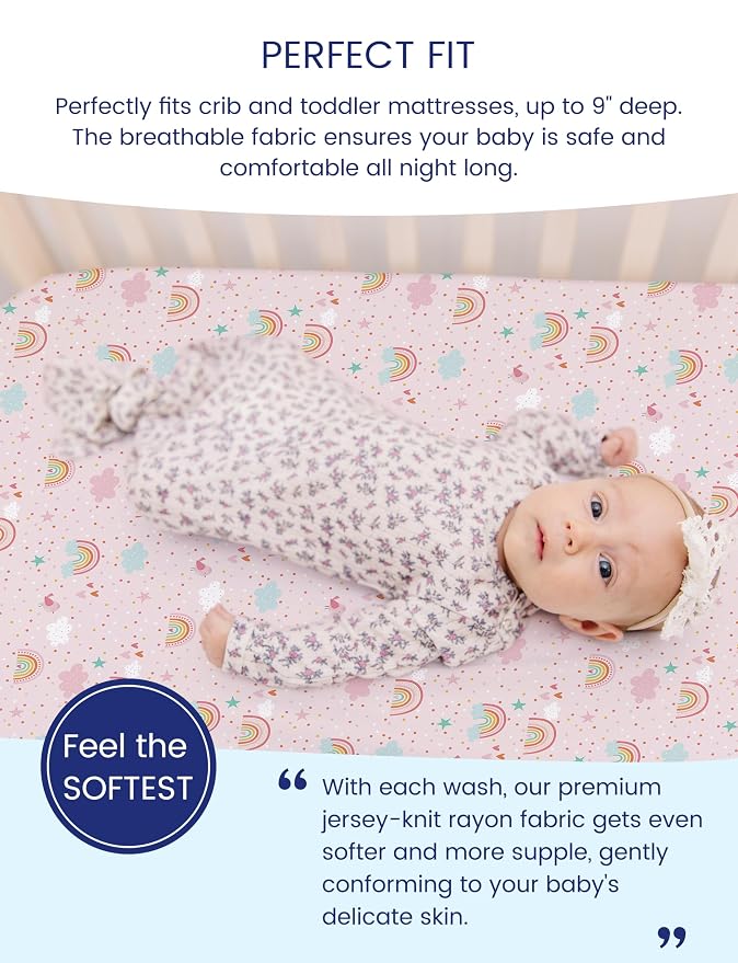 TotAha Pink Rainbow Crib Sheets Girl - Image 2