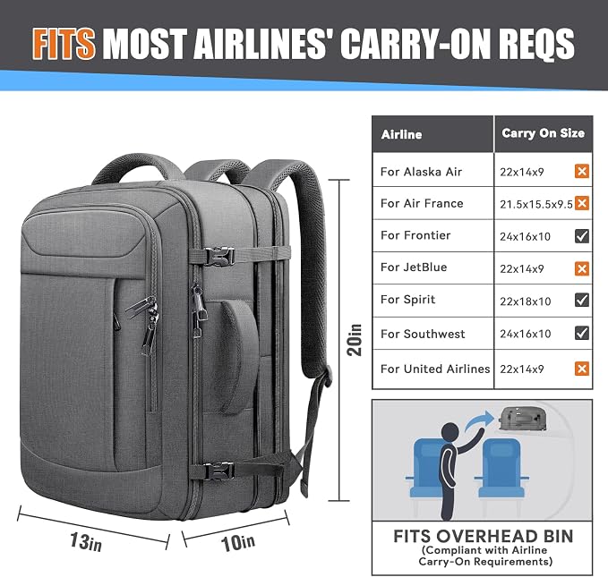 Carry On Backpack, Travel Laptop Backpack, Expandable 40-50L Large Luggage TSA - Image 6
