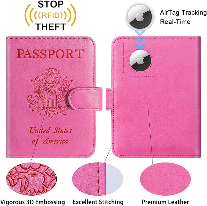 Airtag Passport Holder Cover Wallet RFID Blocking Leather Case Travel - Image 2