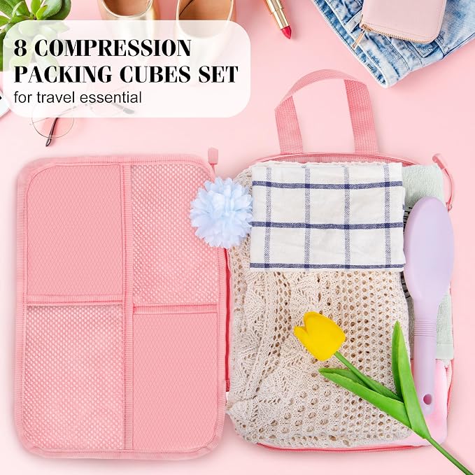 8 Set Compression Packing Cubes Travel, Lightweight Expandable Travel Cubes - Image 6