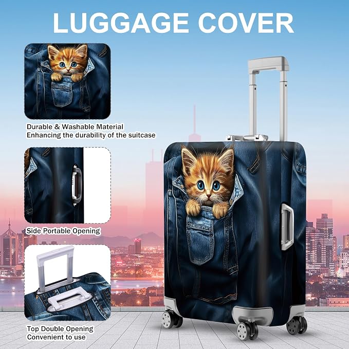 ANNA QUEEN Cute Kitten in Pocket Luggage Cover, Funny Cat Suitcase Protector - Image 2
