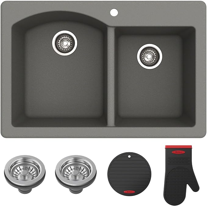 KRAUS Forteza 33-inch Drop In/Undermount 60/40 Double Bowl Granite Kitchen Sink by KRAUS