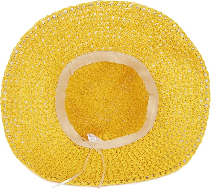 Womens Wide Brim Straw Sun Hat Foldable Floppy Crochet Beach Hat - Image 5