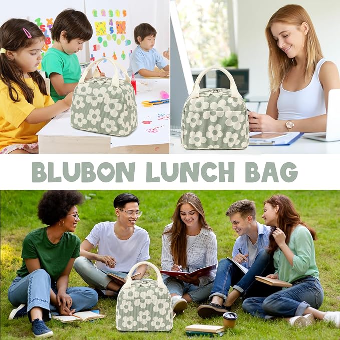 Bluboon Lunch Bag for Women Men Cute Corduroy Lunch Tote Bags Reusable - Image 5