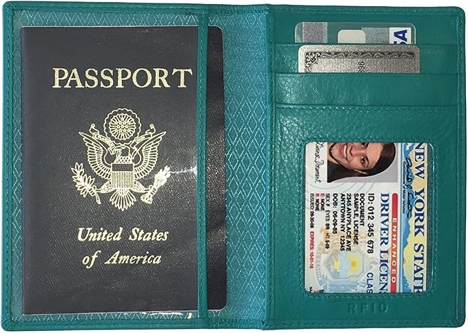Personalized Monogrammed Teal Leather RFID Passport Wallet - Image 5