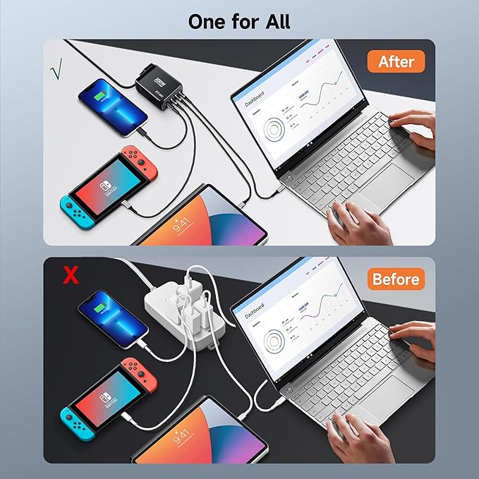 200W USB C Charger Block, 4 Ports GaN Fast Charging Station Wall Charger - Image 3
