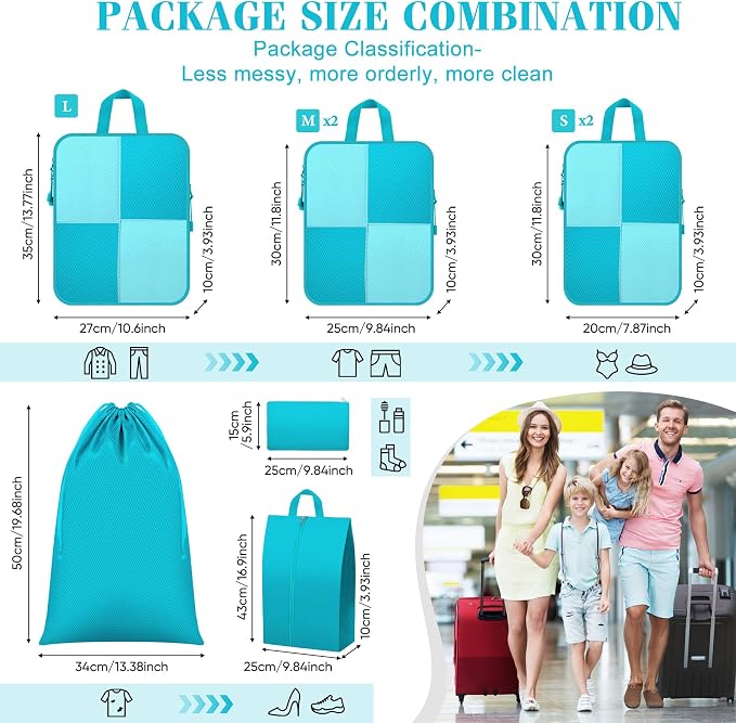 8 Set Compression Packing Cubes Travel, Lightweight Expandable Travel Cubes - Image 4