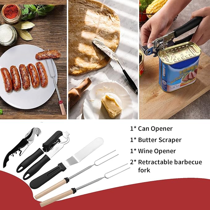 Portable Camping Kitchen Utensil Set-27 Piece Cookware Kit, Stainless Steel - Image 6