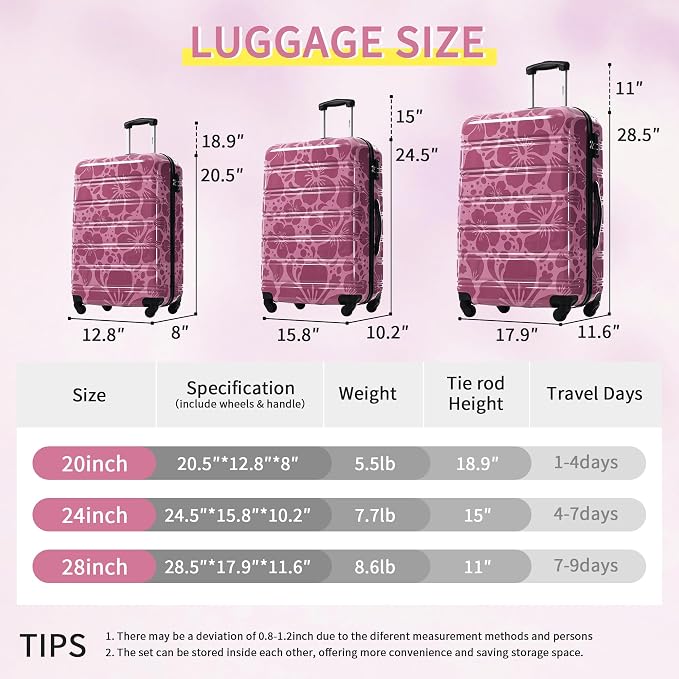 Merax Luggage Sets 3 Piece, Hardside Suitcase Set - Image 2