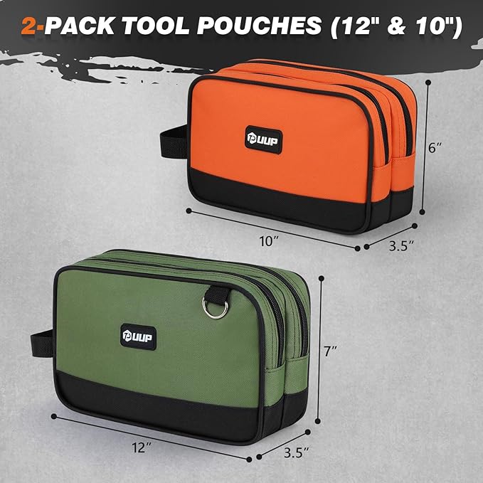 Small Tool Bag 2 Pack, Zipper Tool Pouch Two Compartments, 10 12 inch Utility - Image 2