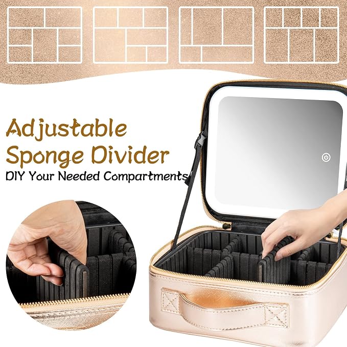 Makeup Travel Train Case with Mirror LED Light 3 Adjustable Brightness Large - Image 3